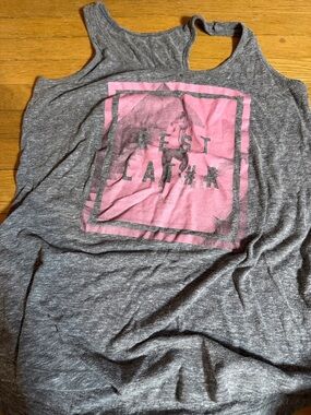 Old Navy Sz L Gray Racerback Tank with Pink Graphic REST LAT#R